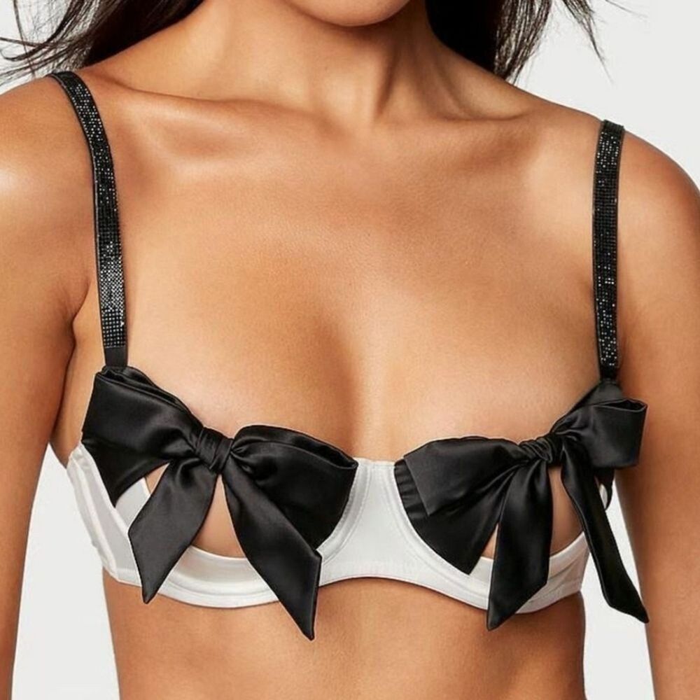 Victoria's Secret | Dream Angels Satin Peekaboo Bow Balconette Bra Black White S